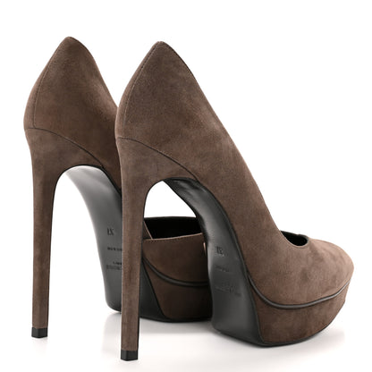Saint Laurent Suede Janis 105 D'Orsay Pumps 38 Road Grey 5 of 10