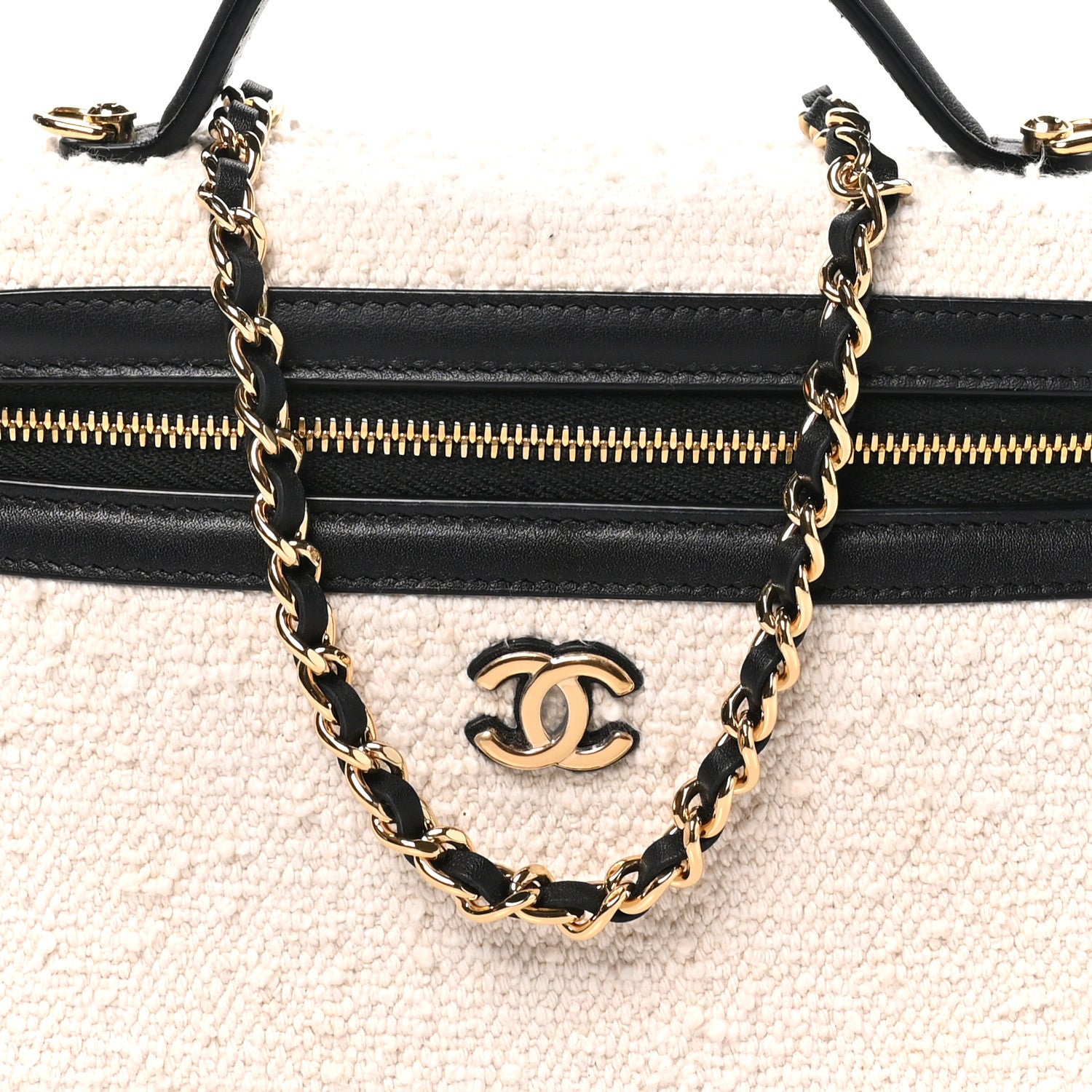 Chanel Boucle Calfskin Top Handle Slim Vanity Case With Chain Ecru Black 8 of 10