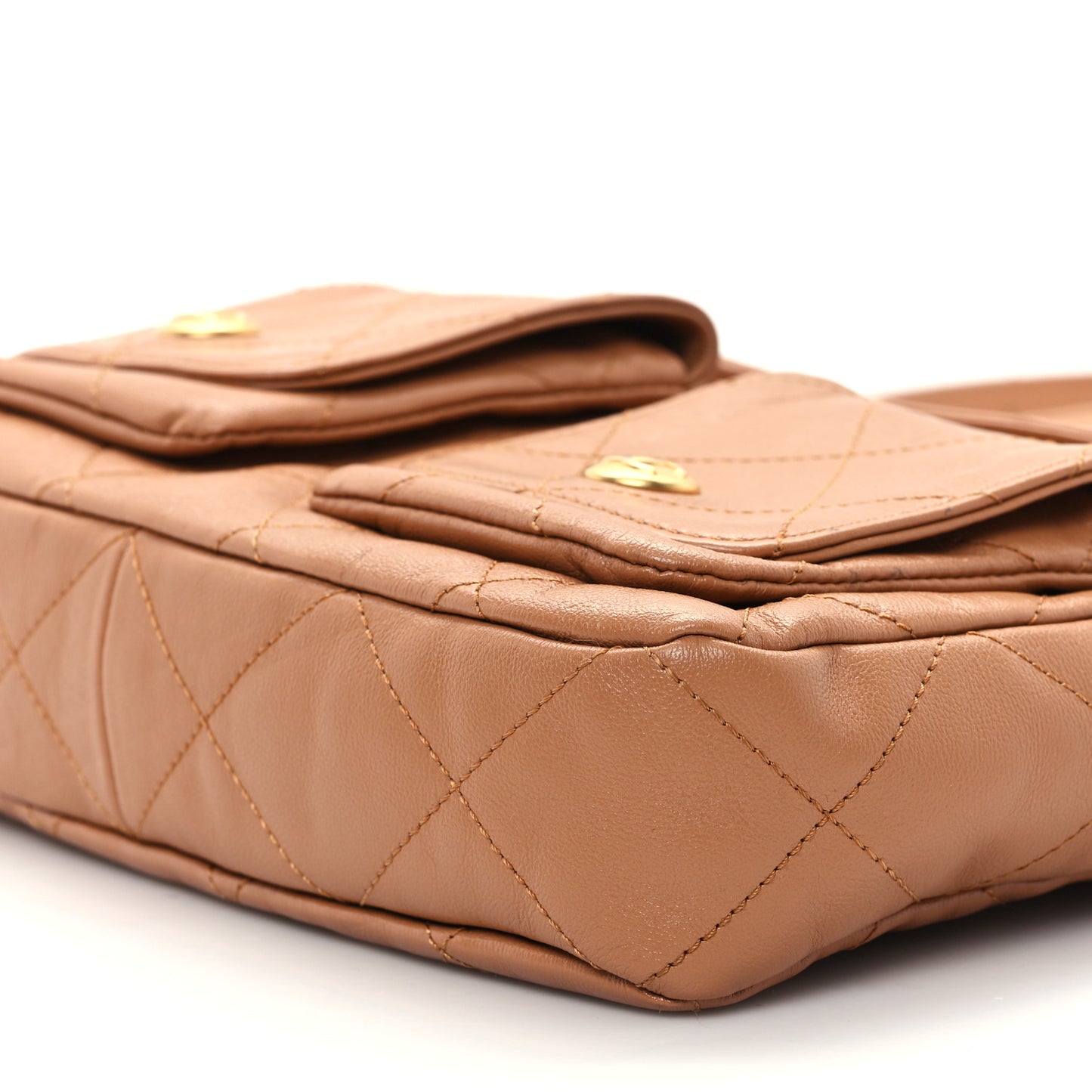 Shiny Calfskin Quilted Small Supple Twins Hobo Bag Brown
