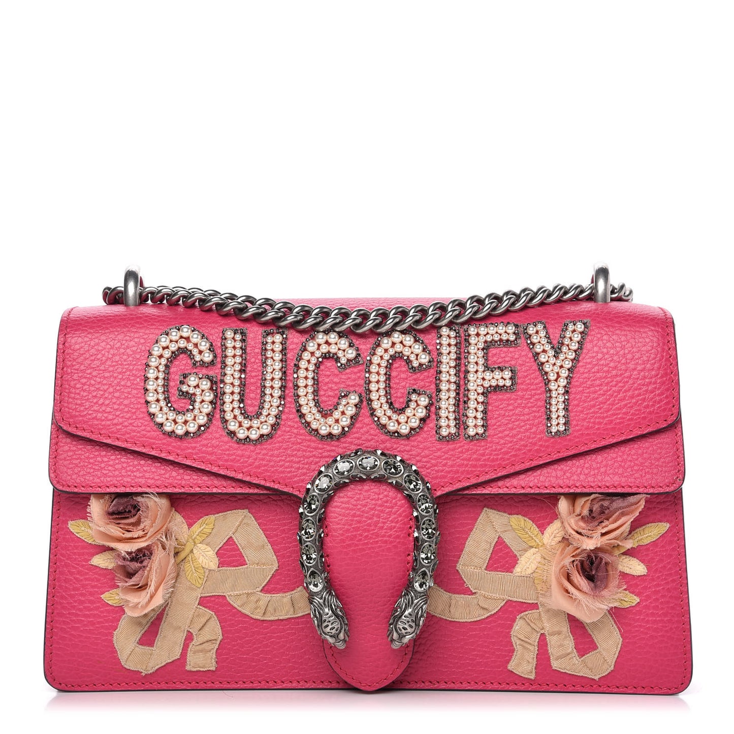 Pebbled Calfskin Embellished Guccify Small Dionysus Shoulder Bag Rosa