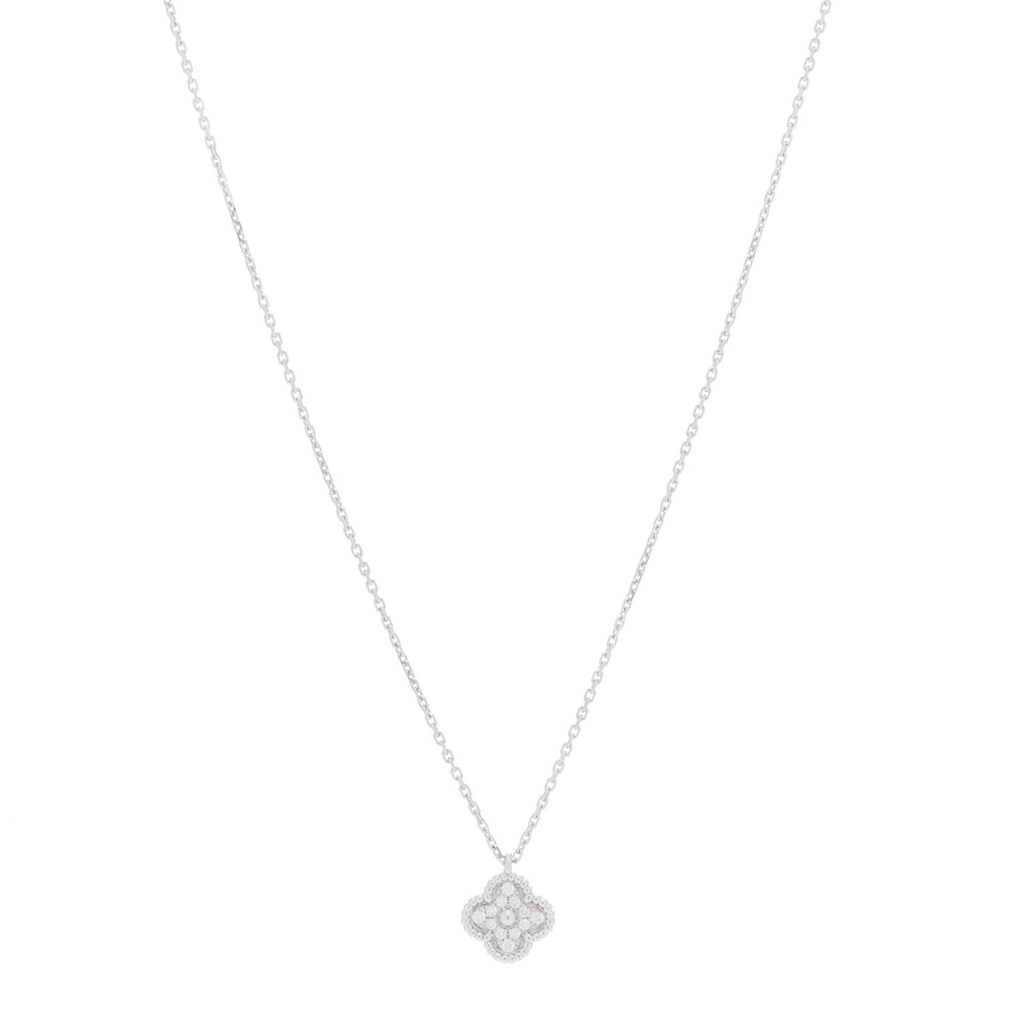 18K White Gold Diamond Sweet Alhambra Pendant Necklace