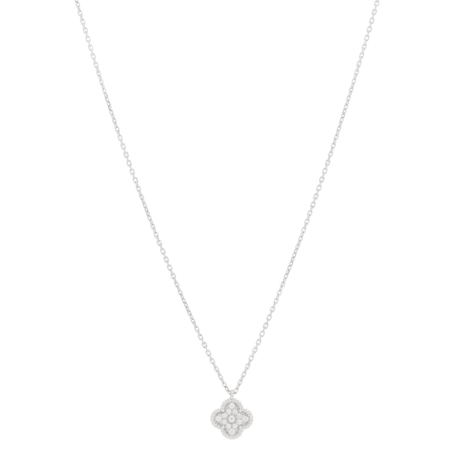 Van Cleef & Arpels 18K White Gold Diamond Sweet Alhambra Pendant Necklace 1 of 6