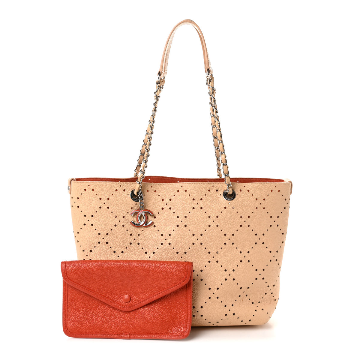Chanel Perforated Grained Calfskin Large Shopping Tote Light Beige Orange 3 of 13