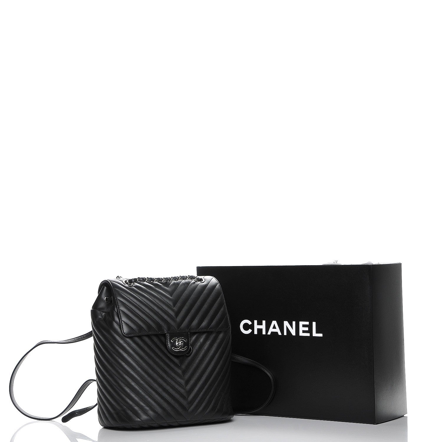 Chanel Calfskin Chevron Quilted Large Urban Spirit Backpack Black 8 of 8