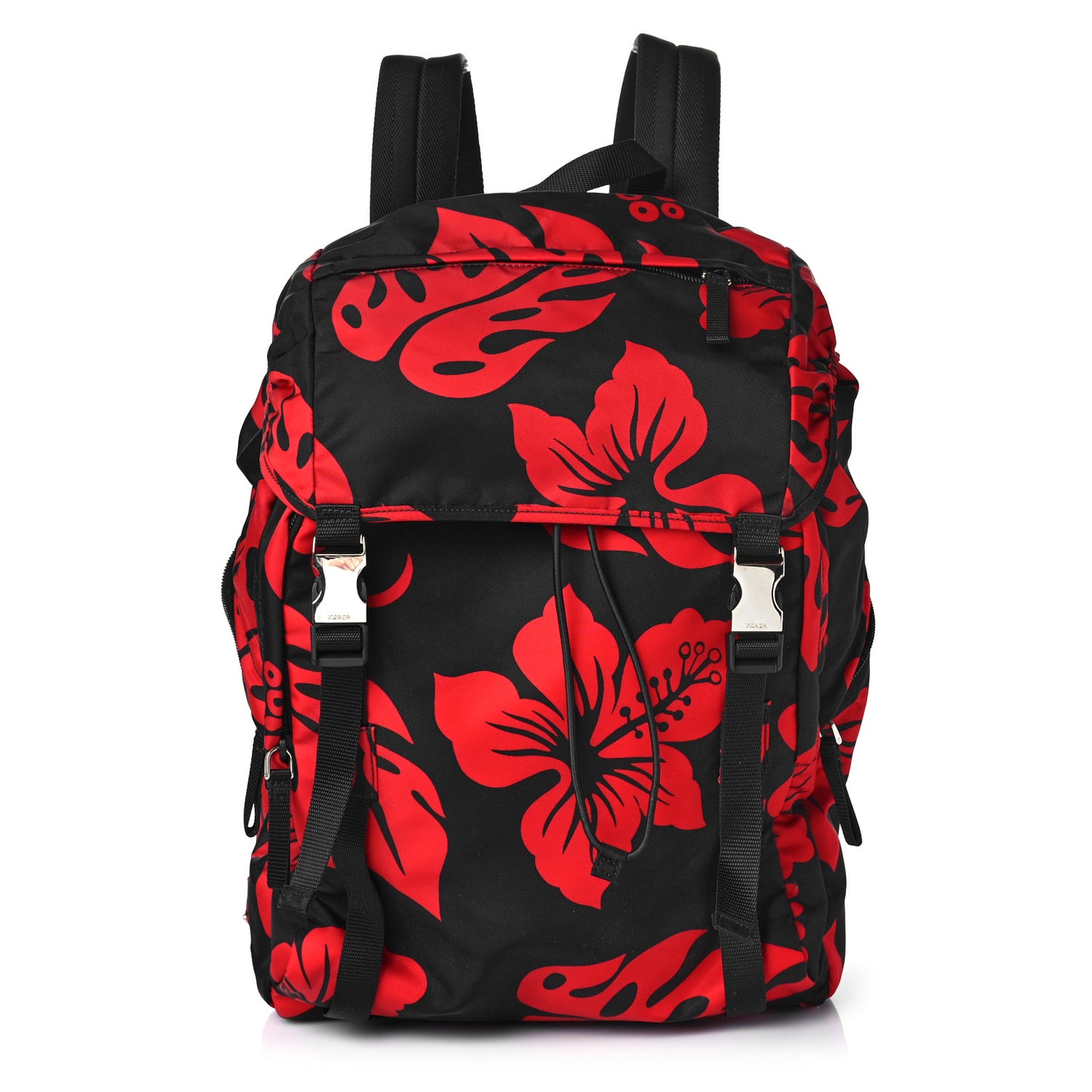 Tessuto Hibiscus Print Double Buckle Backpack Black Rosso