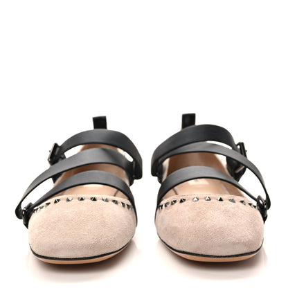 Valentino Garavani Suede Soul Rockstud Strappy Ballerina Flats 38.5 Poudre Black 2 of 7