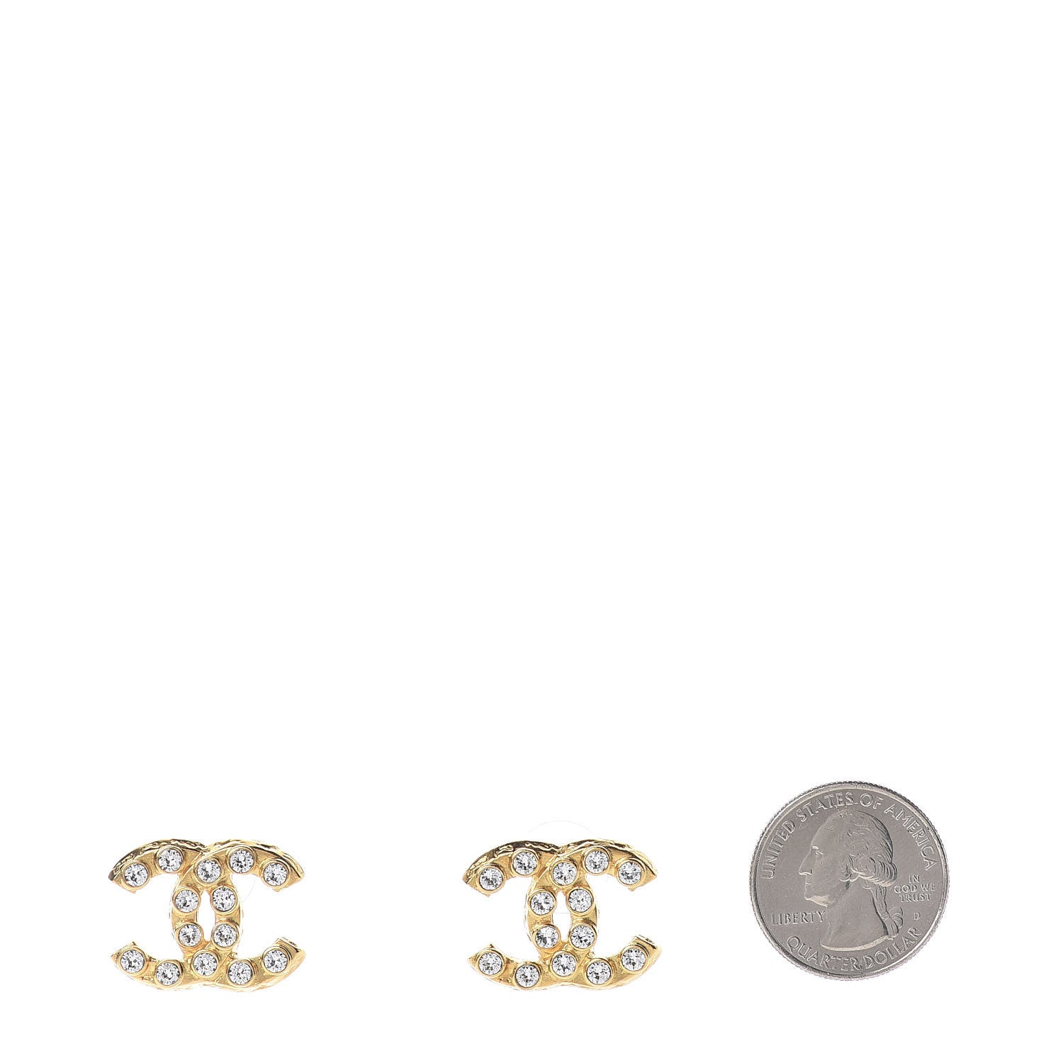 Chanel Crystal CC Large Stud Earrings Gold 2 of 5