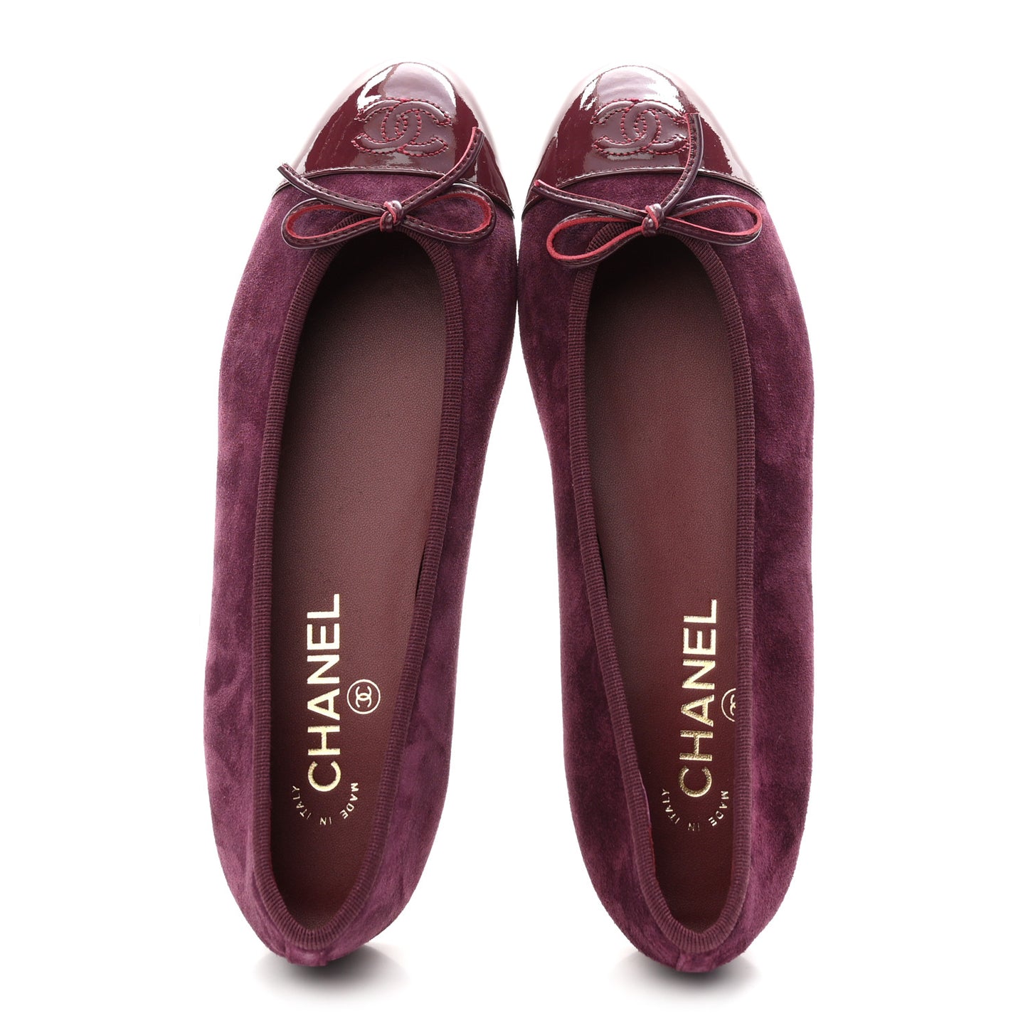 Suede Calfskin Patent Cap Toe CC Ballerina Flats 39 Burgundy