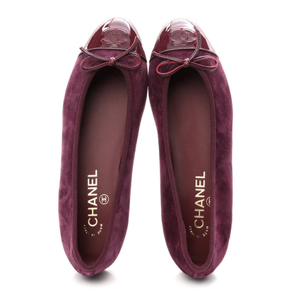 Chanel Suede Calfskin Patent Cap Toe CC Ballerina Flats 39 Burgundy 2 of 10