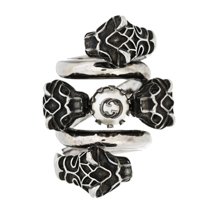 Gucci Pearl Tiger Heads Double Wrap Ring 6.5 Silver 1 of 7