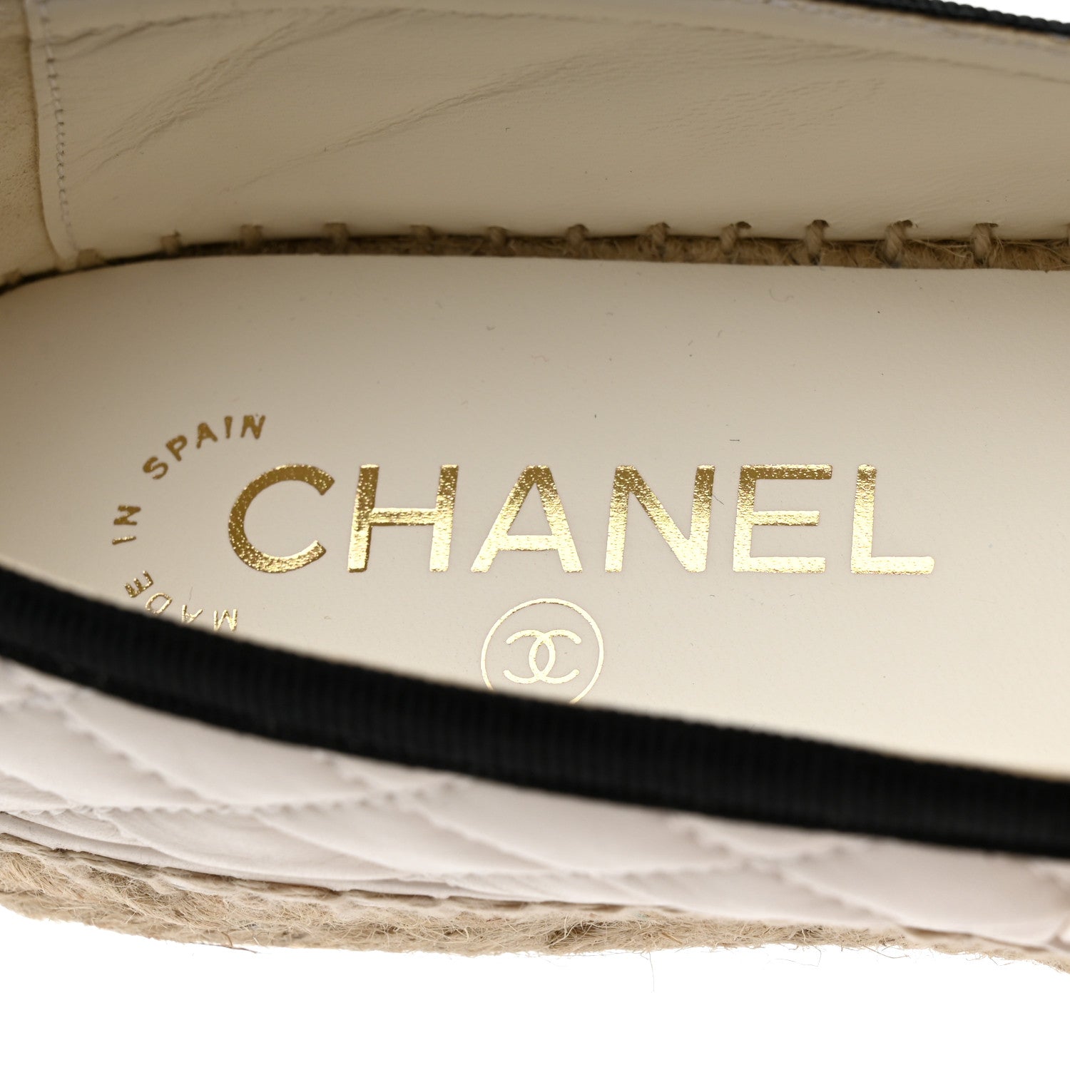 Chanel Lambskin Grosgrain Quilted CC Chain Espadrilles 36 White Black 6 of 9