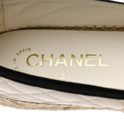 Chanel Lambskin Grosgrain Quilted CC Chain Espadrilles 36 White Black 6 of 9