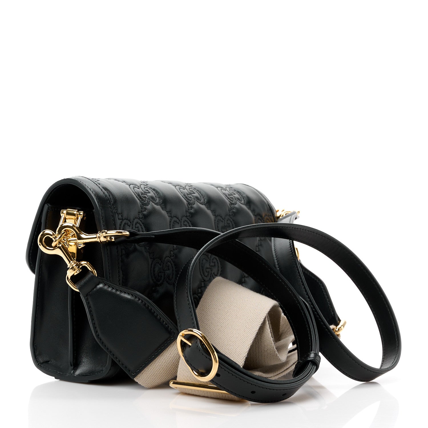 Gucci Calfskin GG Matelasse Small Flap Shoulder Bag Black Natural 3 of 13
