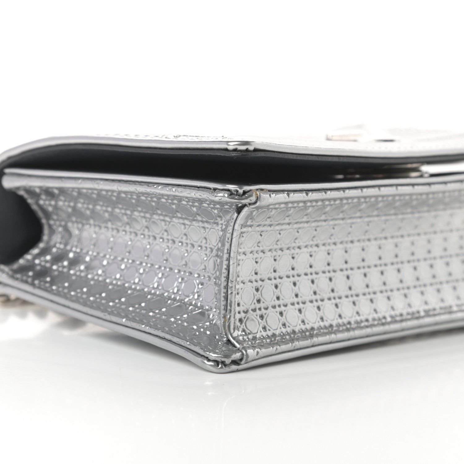Christian Dior Metallic Patent Micro-Cannage Mini Diorama Flap Bag Silver 10 of 13