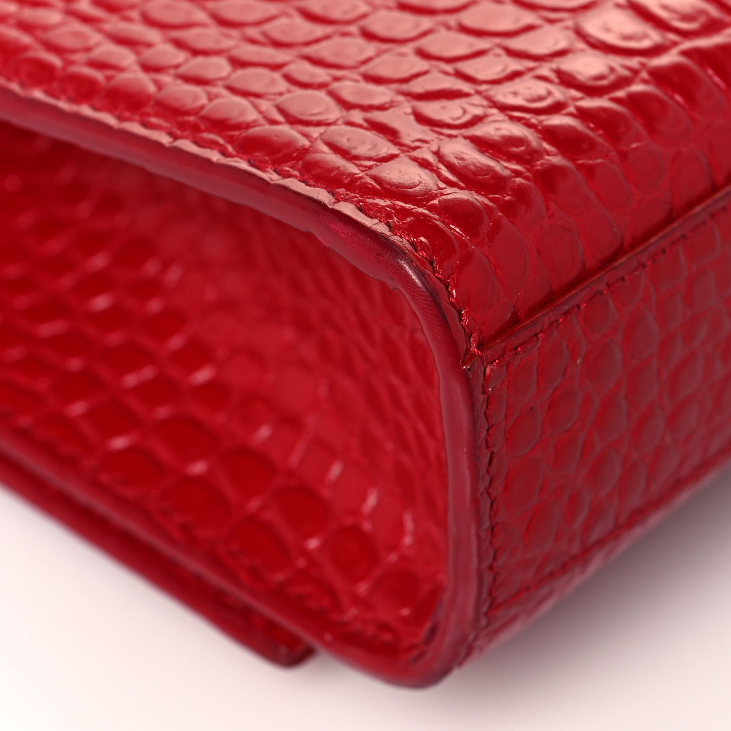 Calfskin Crocodile Embossed Medium Classic Monogram Kate Tassel Satchel Red