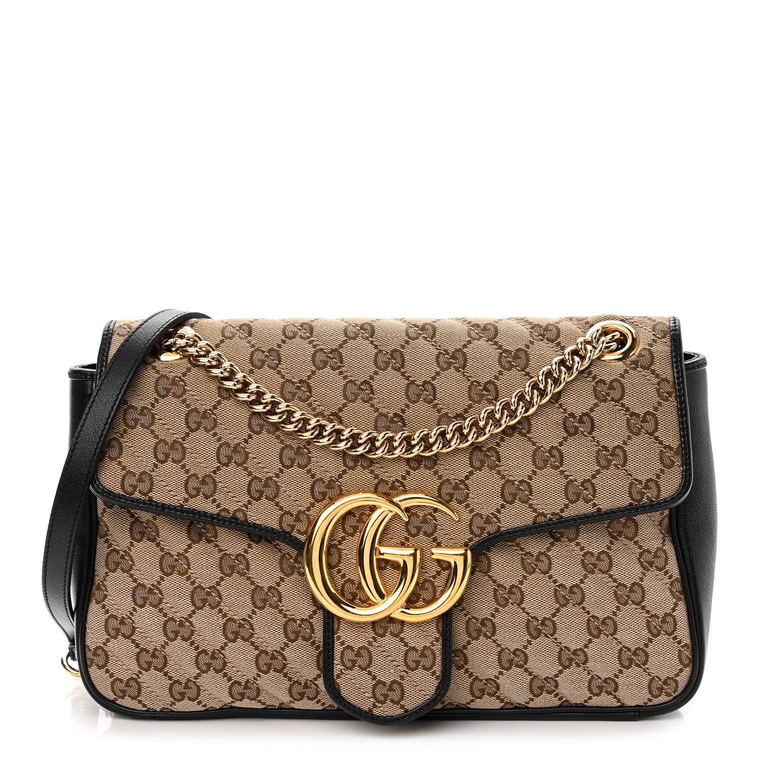 Gucci Monogram Azalea Calfskin Matelasse Diagonal Medium GG Marmont Shoulder Bag Beige Ebony Black 1 of 10