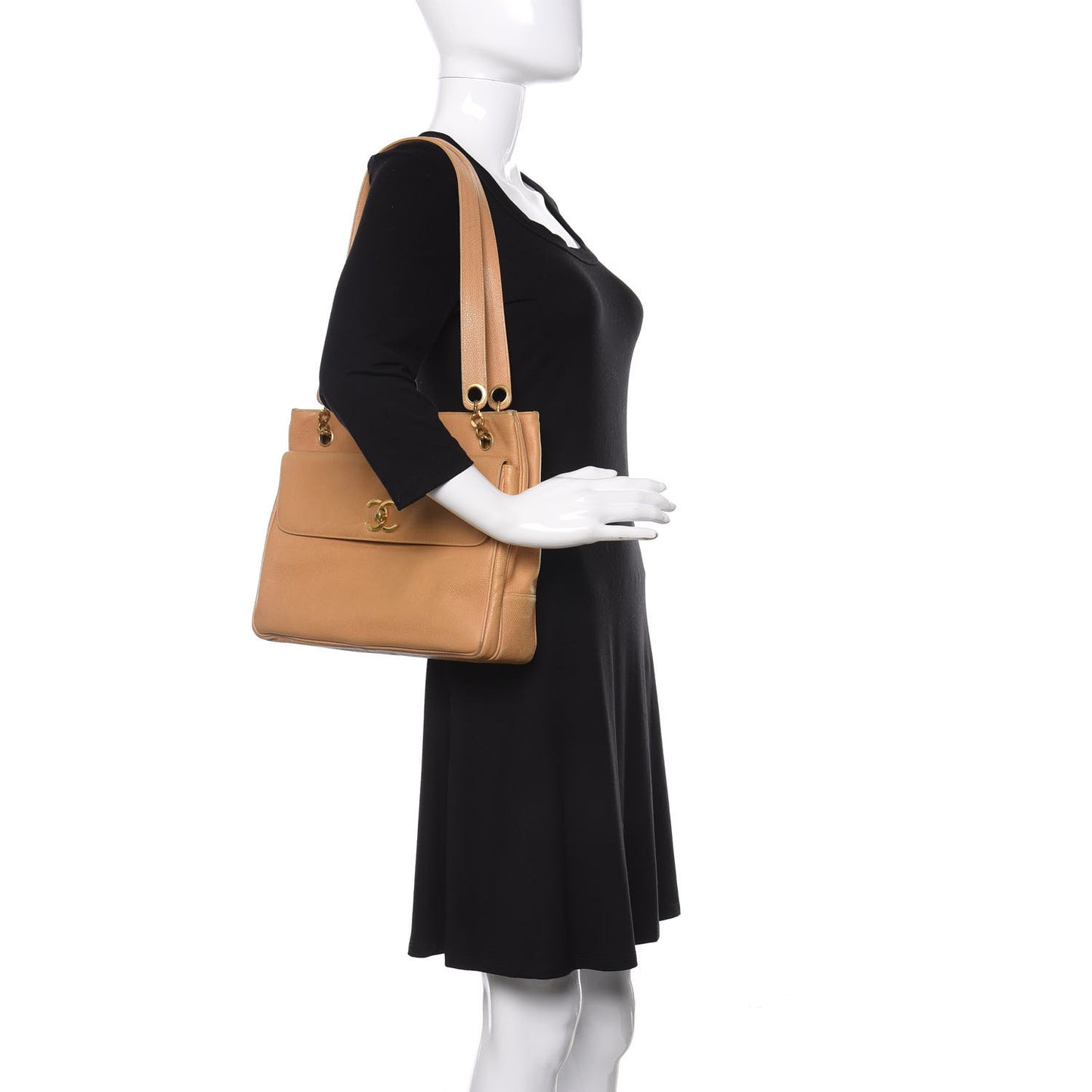 Caviar Flap Shoulder Bag Beige
