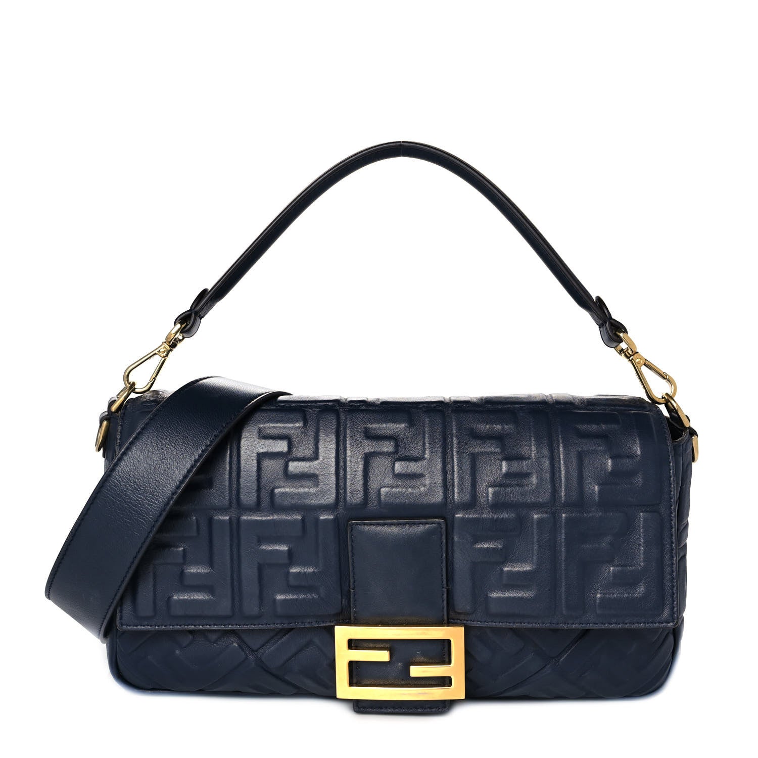 Fendi Nappa FF 1974 Embossed Large Baguette Midnight 1 of 8