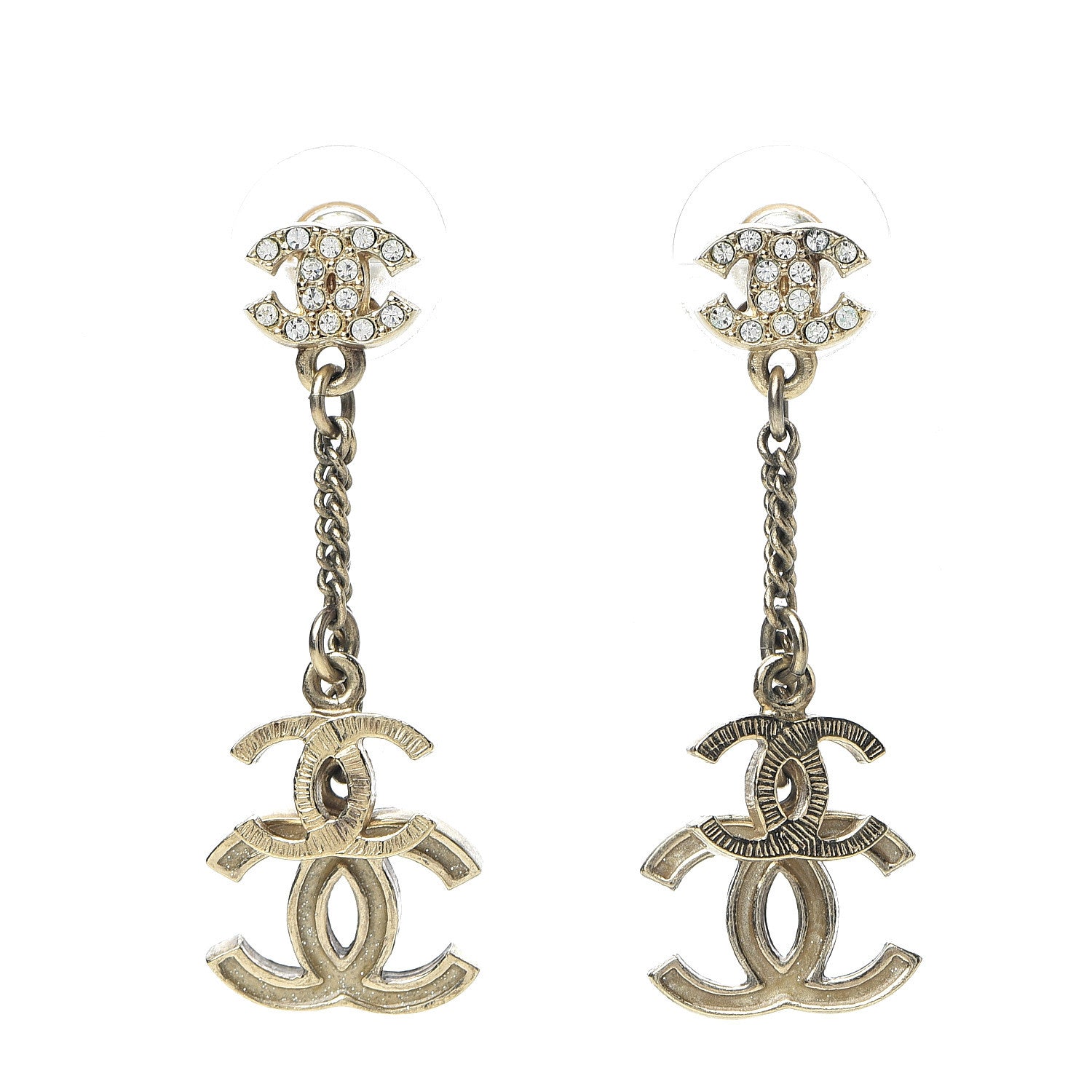 Chanel Crystal Resin Double CC Drop Earrings Gold 1 of 4