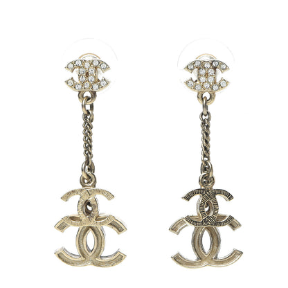 Chanel Crystal Resin Double CC Drop Earrings Gold 1 of 4
