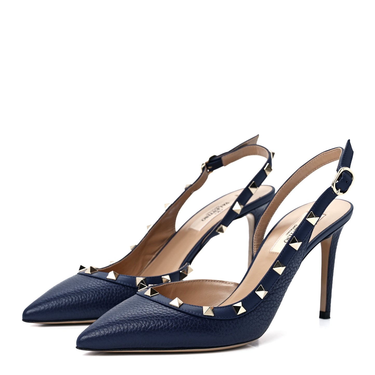 Pebbled Calfskin Rockstud Half D'Orsay Slingback 85mm Pumps 38 Pure Blue