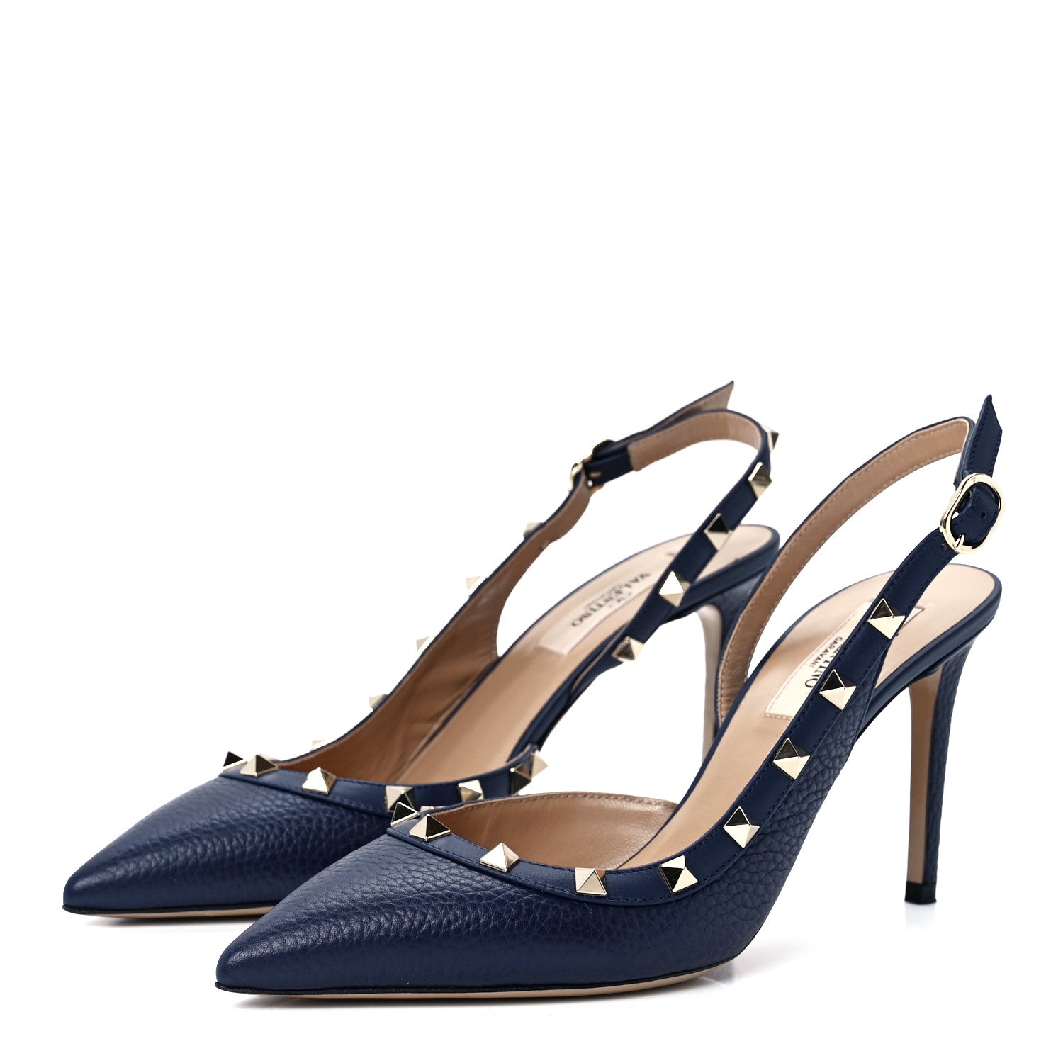 Valentino Garavani Pebbled Calfskin Rockstud Half D'Orsay Slingback 85mm Pumps 38 Pure Blue 3 of 9