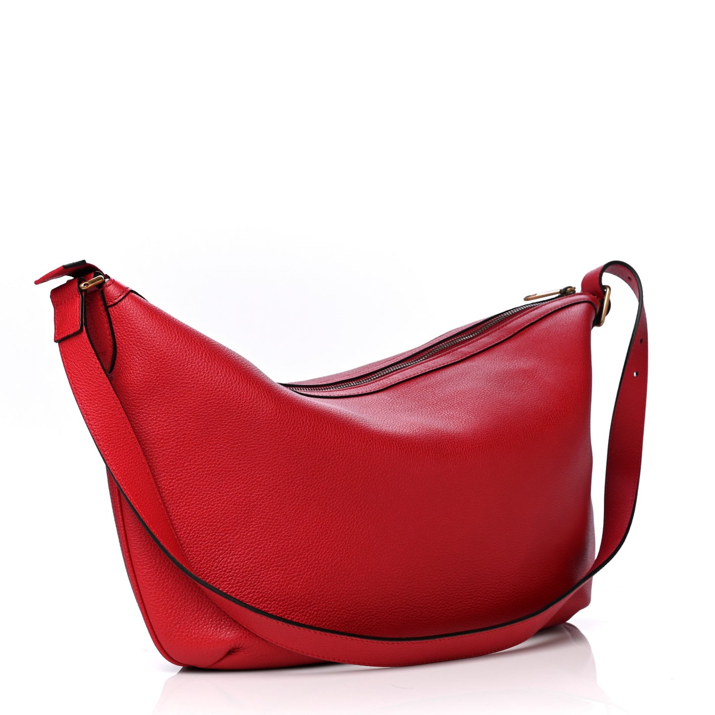 Grained Calfskin Logo Half Moon Hobo Red