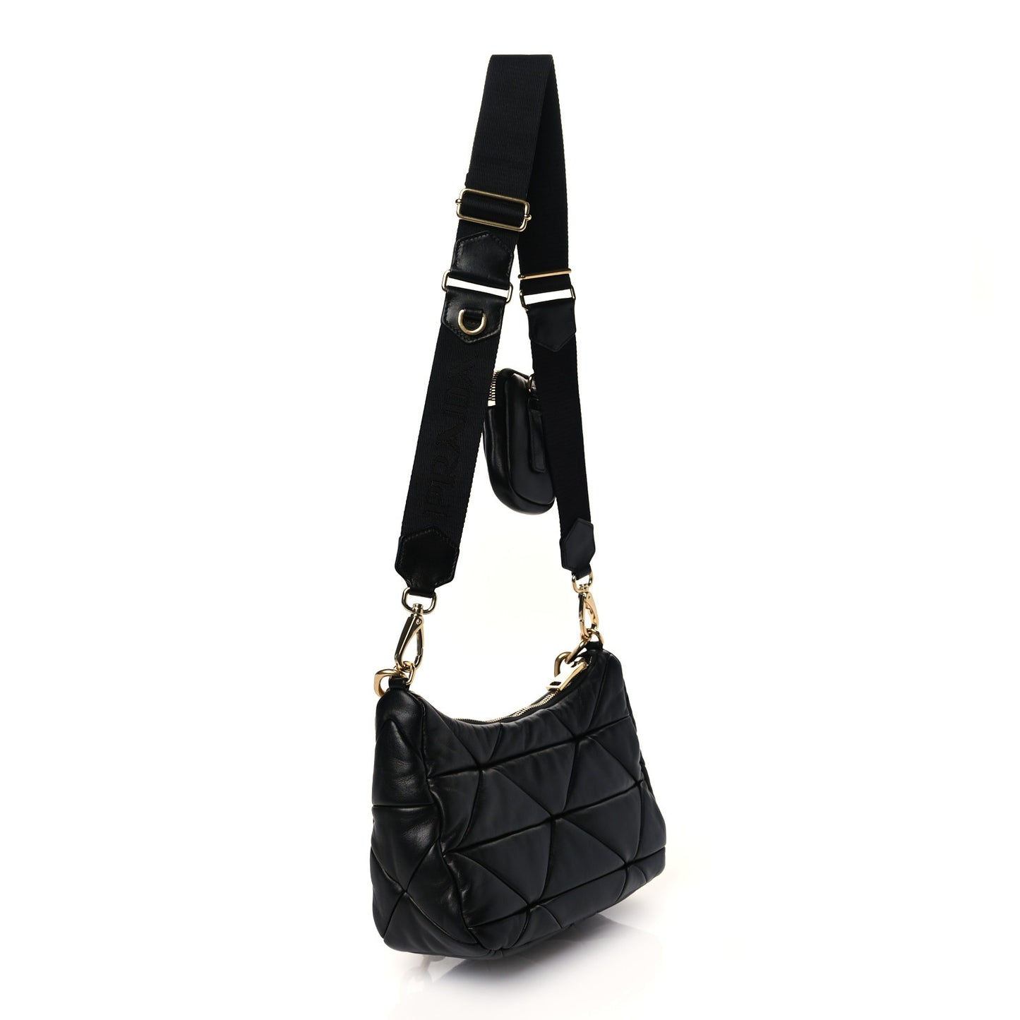 Nappa Re-Nylon Triangle Quilted Patchwork System Shoulder Bag Black
