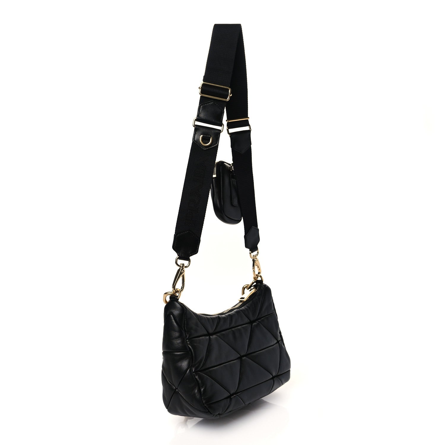 Prada Nappa Re-Nylon Triangle Quilted Patchwork System Shoulder Bag Black 2 of 8