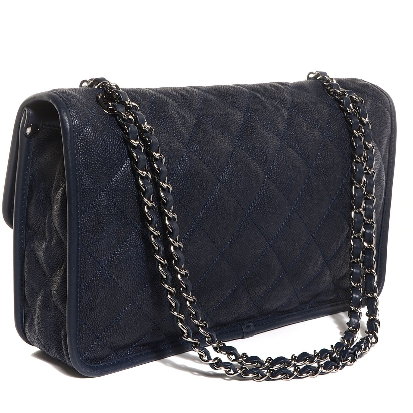 Caviar Quilted French Riviera Large Flap Navy Blue
