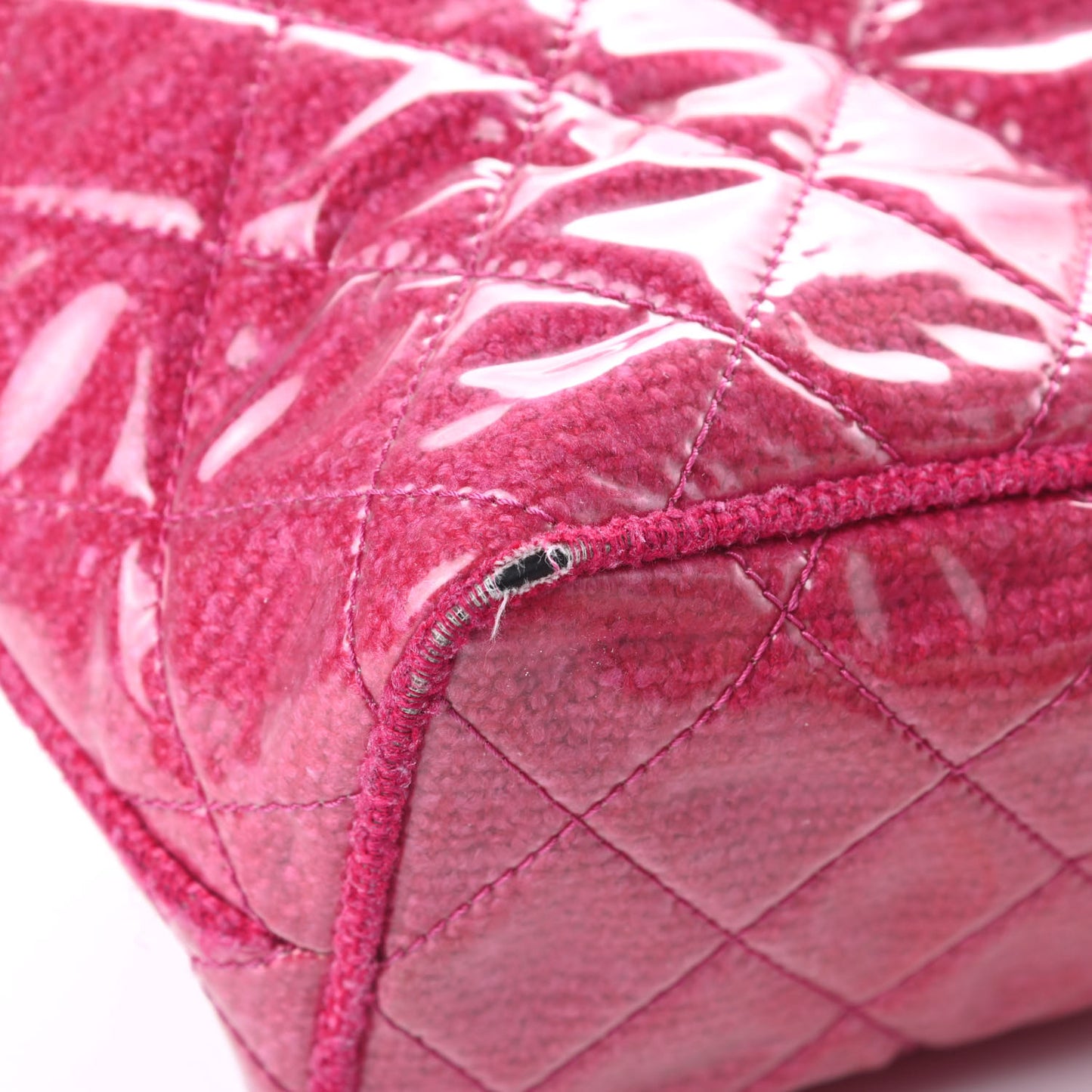 Vinyl Quilted Funny Tweed Tote Fuchsia