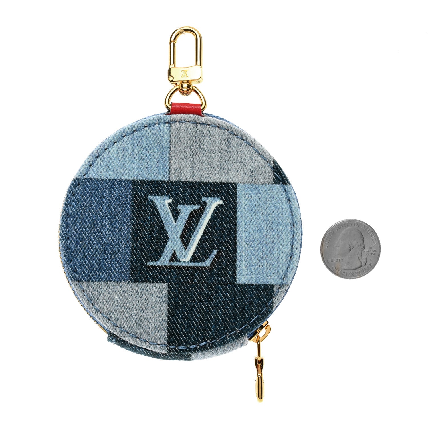 Louis Vuitton Denim Damier Monogram Patchwork Multi Pochette Accessories Coin Purse Blue Rouge 2 of 4