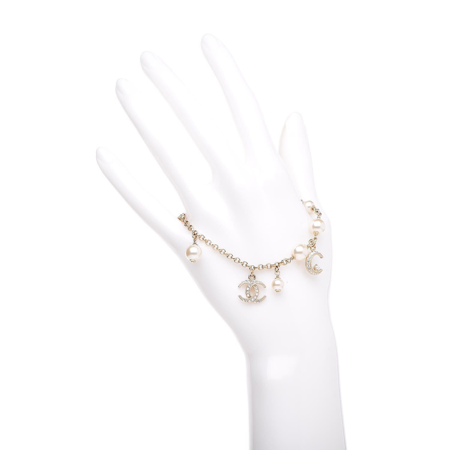 Chanel Crystal Pearl CC Moon Bracelet Light Gold 2 of 5