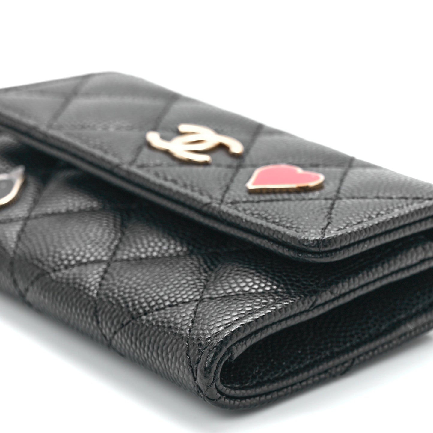 Caviar Quilted Enamel Coco Casino Flap Card Holder Wallet Black