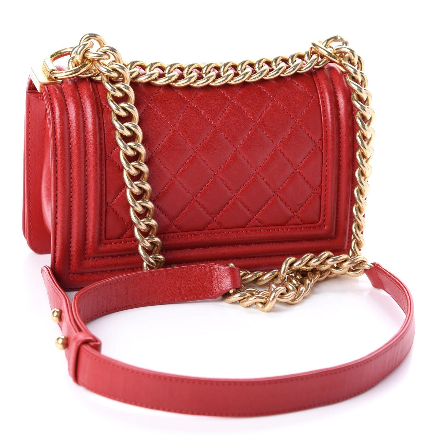 Lambskin Quilted Small Boy Flap Dark Red