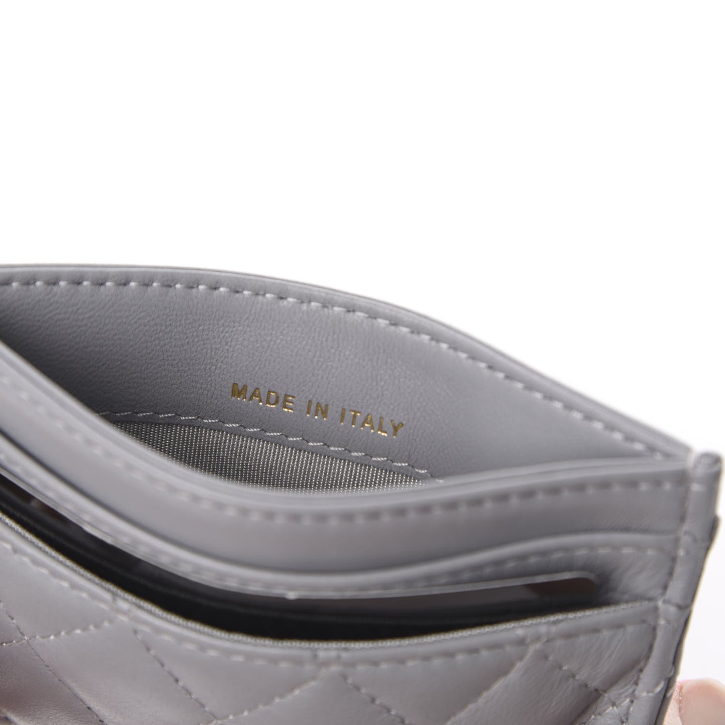 Lambskin Quilted Boy Card Holder Grey