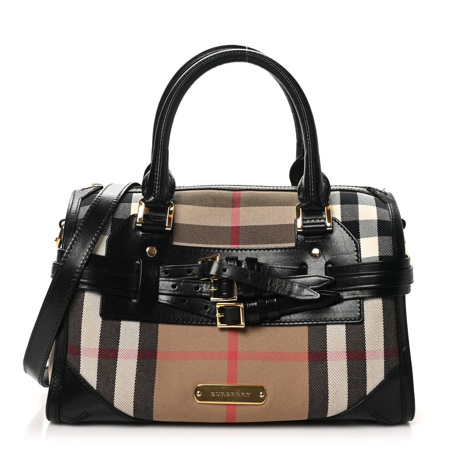 House Check Bridle Calfskin Medium Alchester Bowling Bag Black