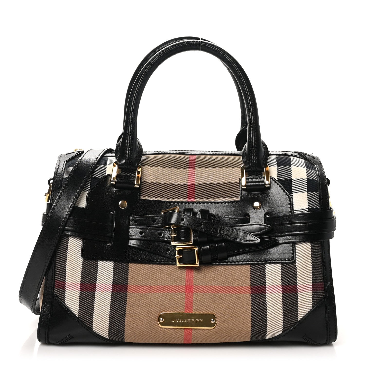 Burberry House Check Bridle Calfskin Medium Alchester Bowling Bag Black 1 of 10