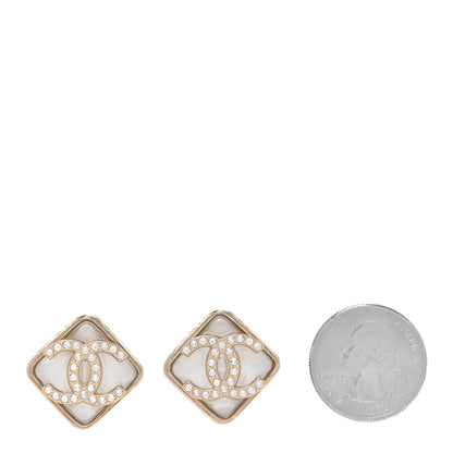 Chanel Pearl Crystal CC Square Earrings Gold 2 of 5