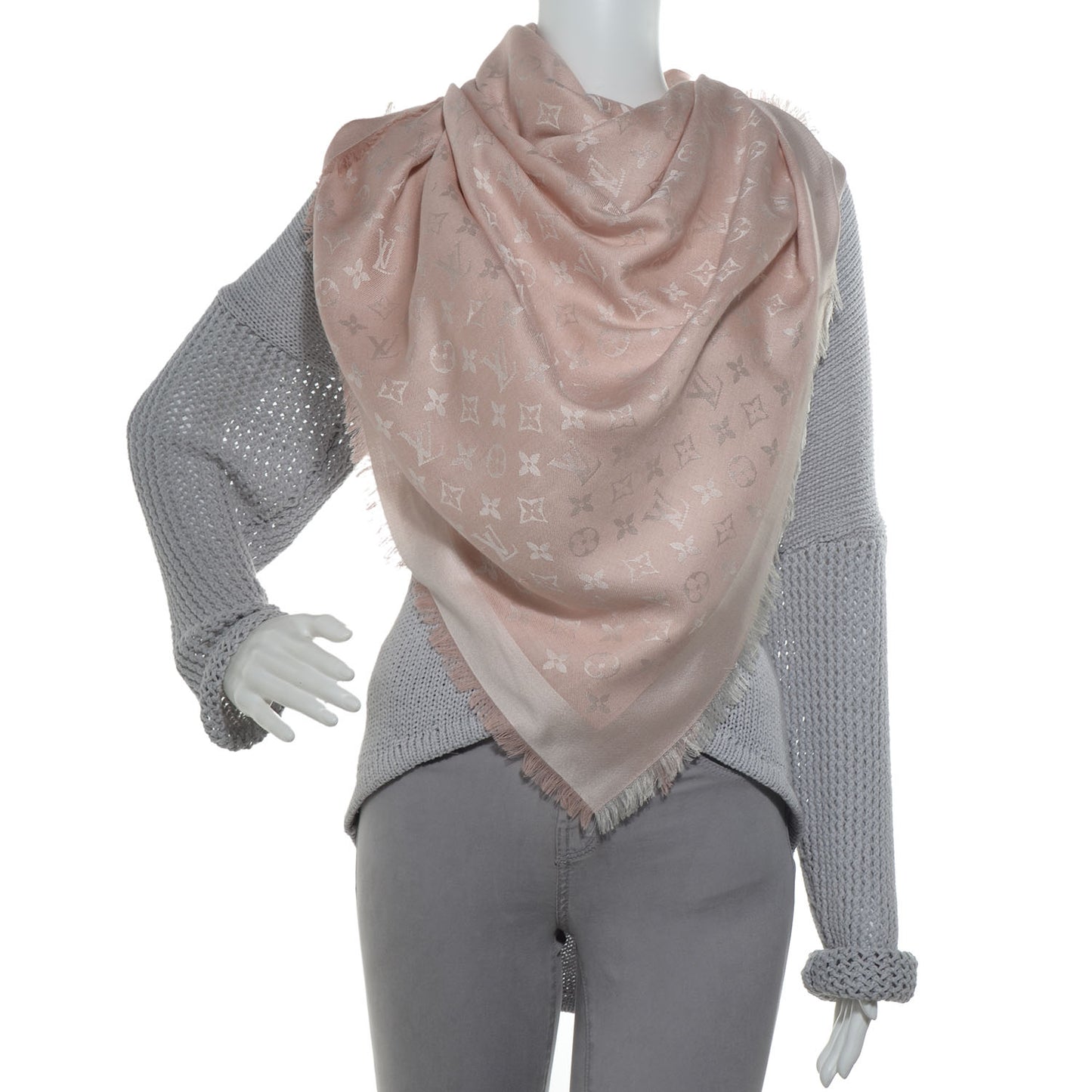 Silk Wool Monogram Shawl Natural