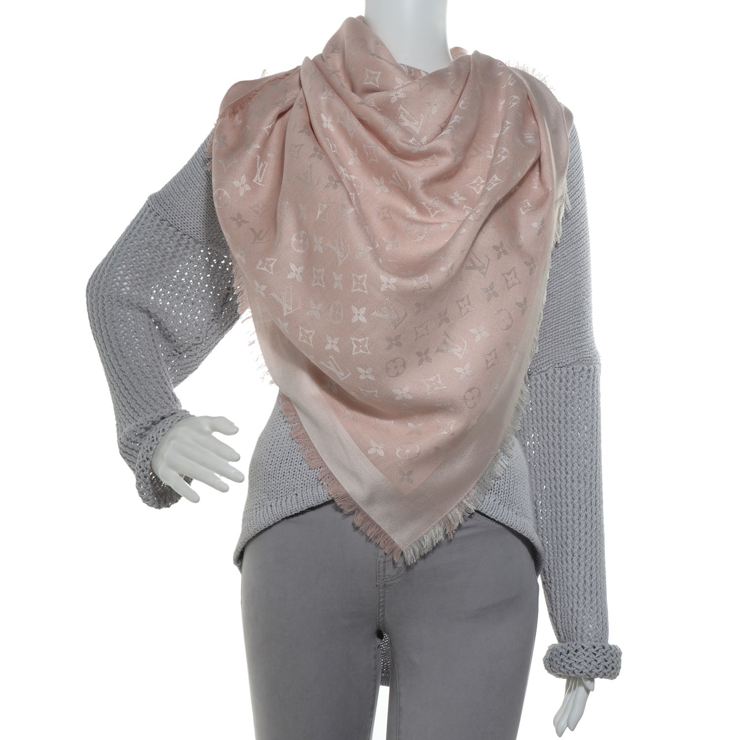 Louis Vuitton Silk Wool Monogram Shawl Natural 2 of 5