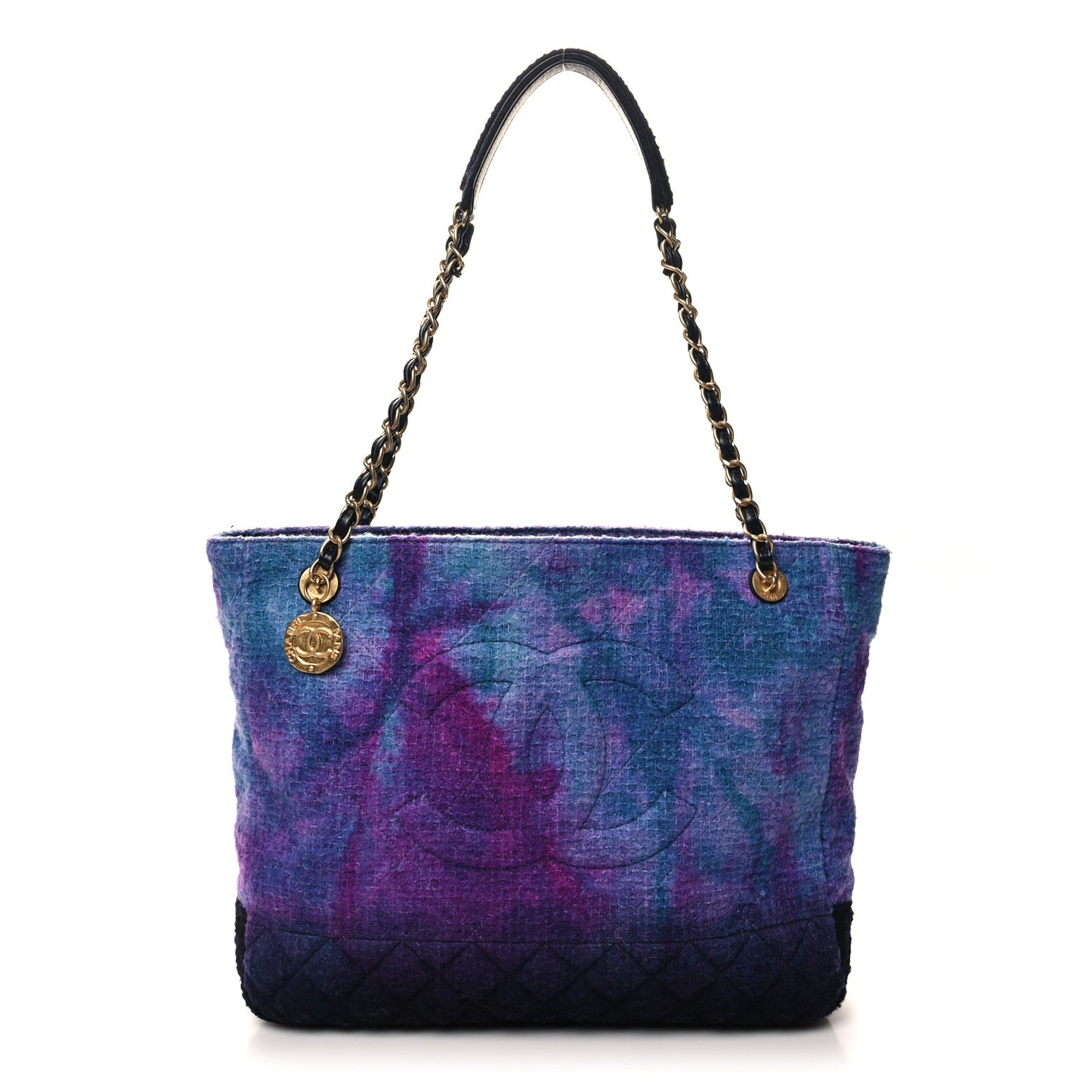 Wool Tweed CC Tote Purple Black Blue