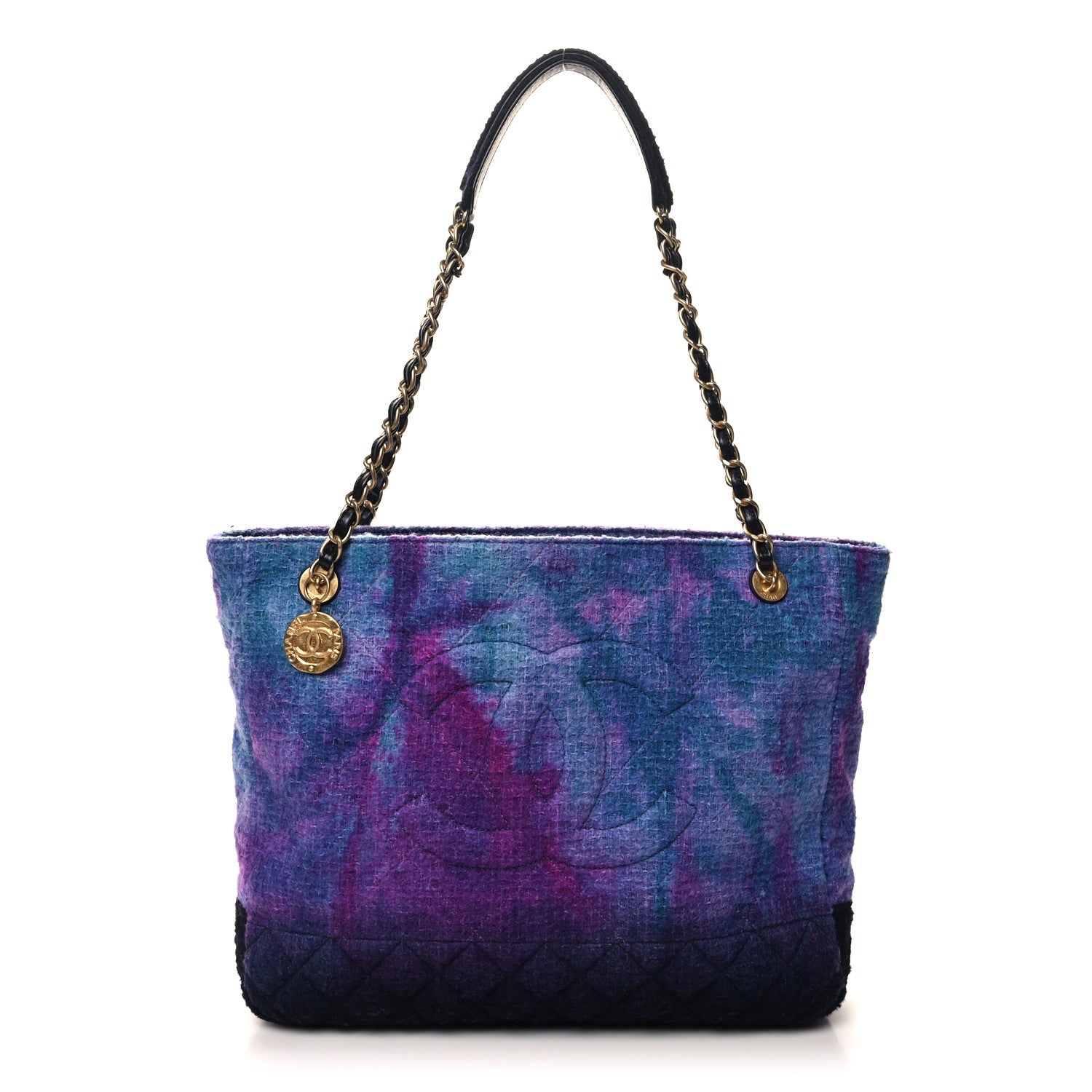 Chanel Wool Tweed CC Tote Purple Black Blue 1 of 11