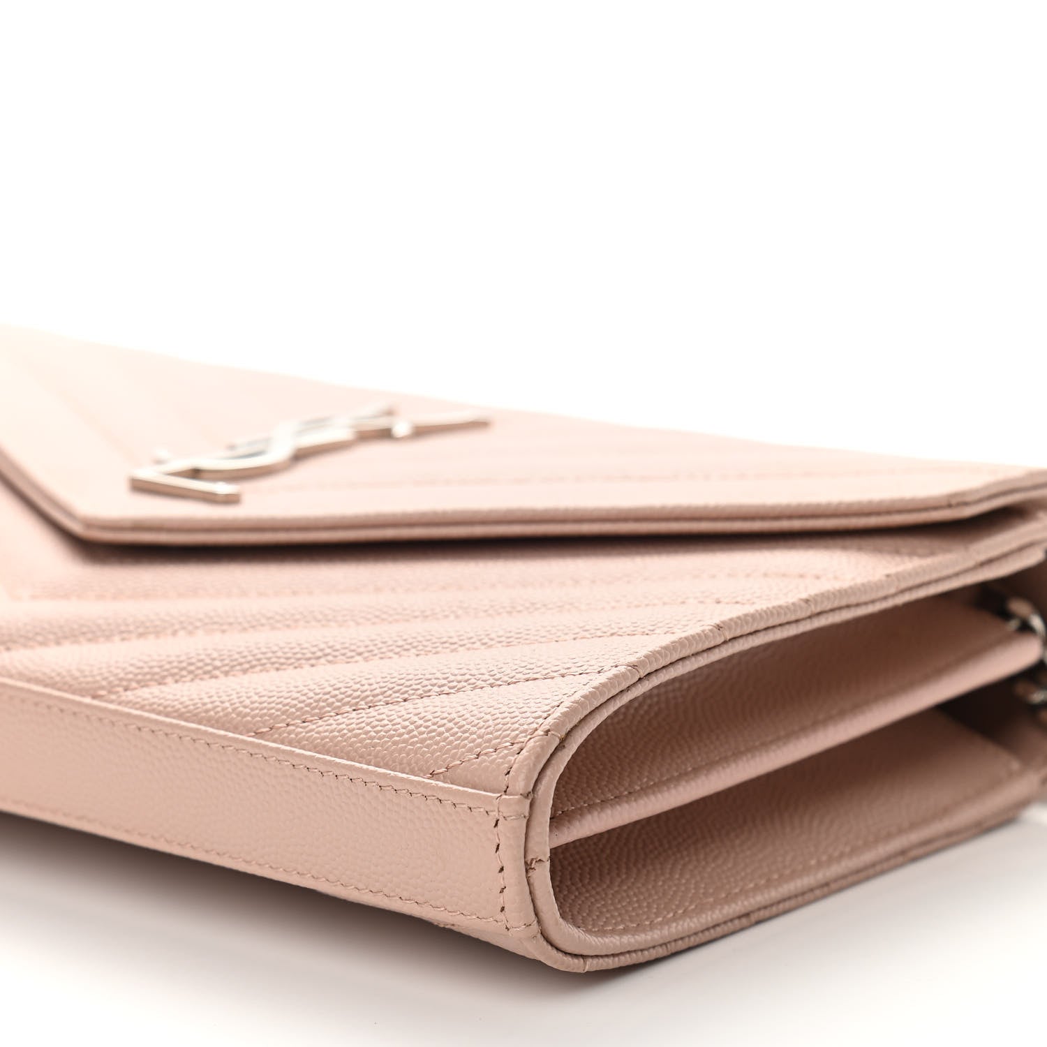 Saint Laurent Grain De Poudre Matelasse Chevron Monogram Chain Wallet Pale Pink 9 of 10