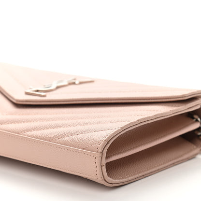 Saint Laurent Grain De Poudre Matelasse Chevron Monogram Chain Wallet Pale Pink 9 of 10