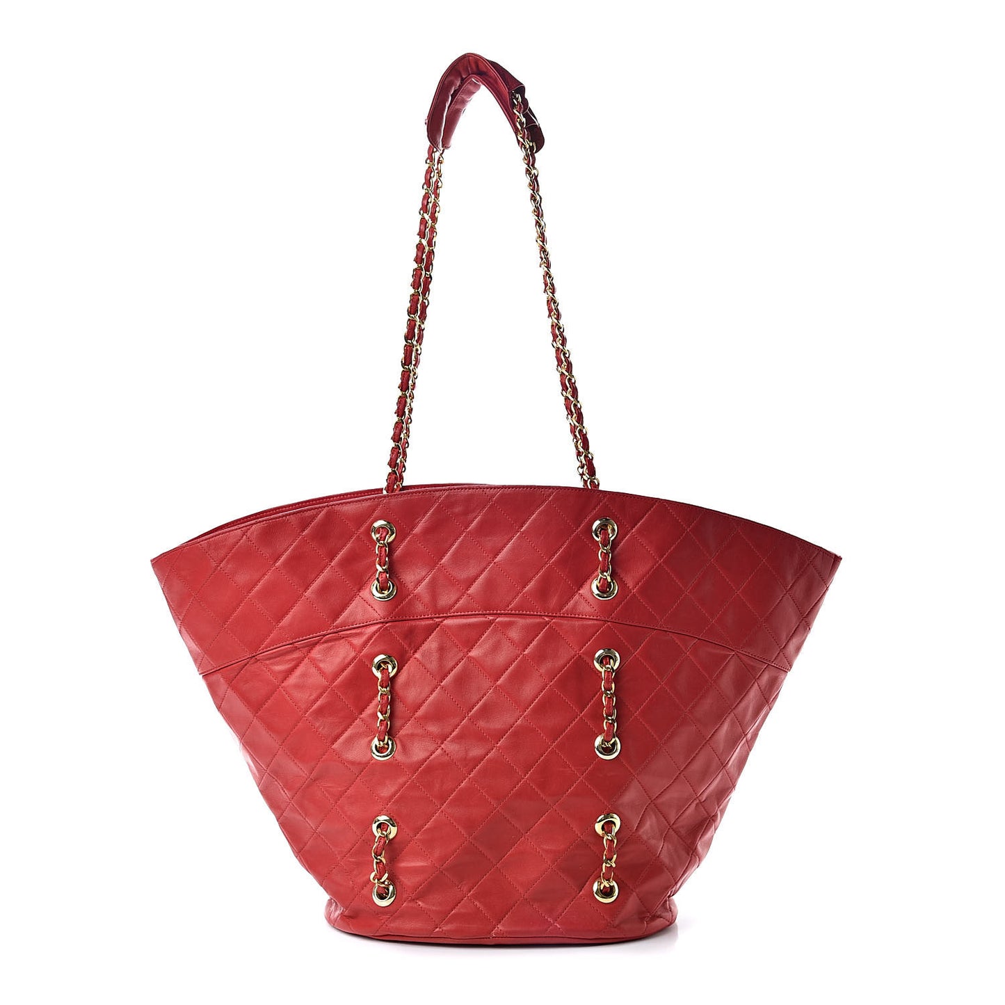 Lambskin Quilted Large Shoulder Bag Red