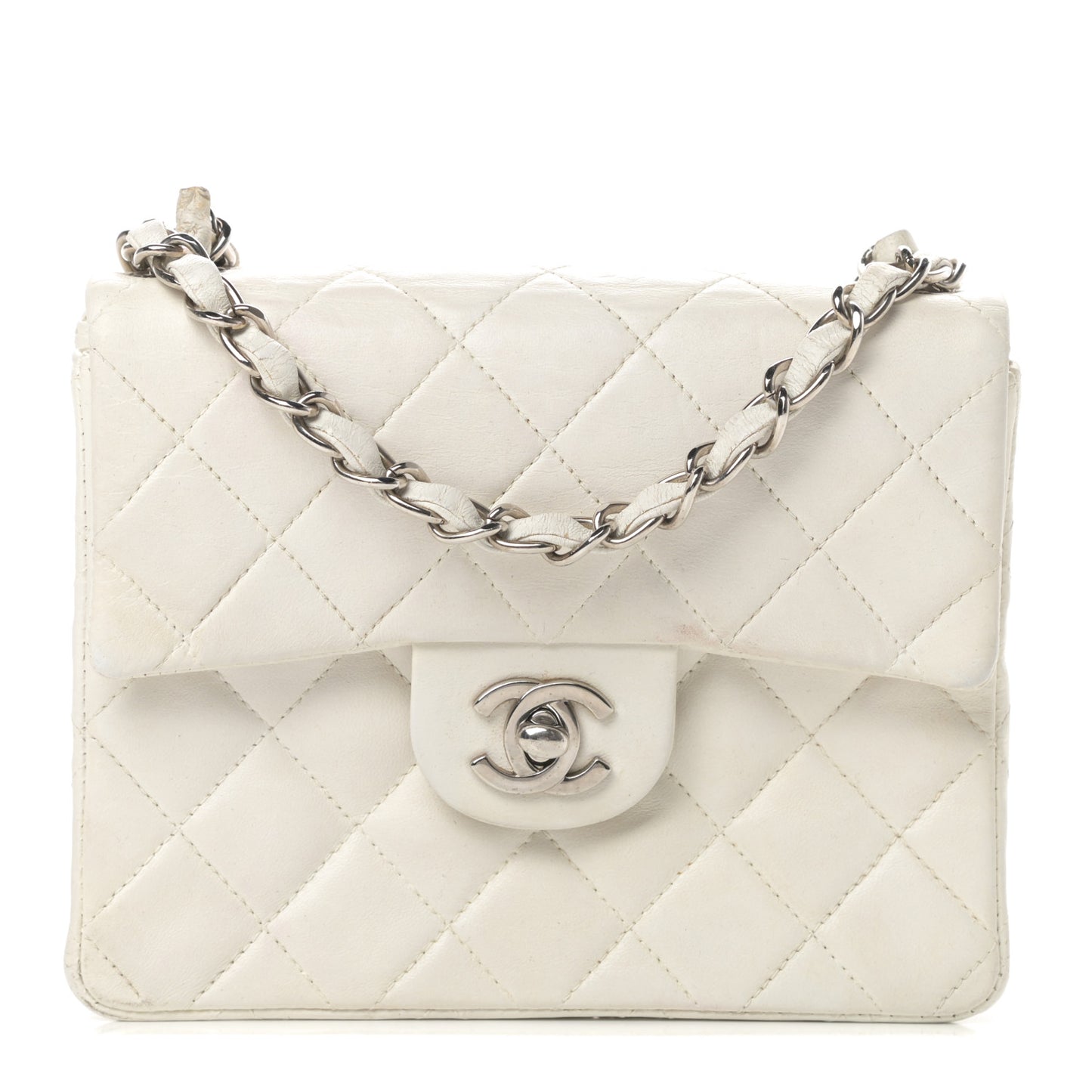 Lambskin Quilted Mini Square Flap White