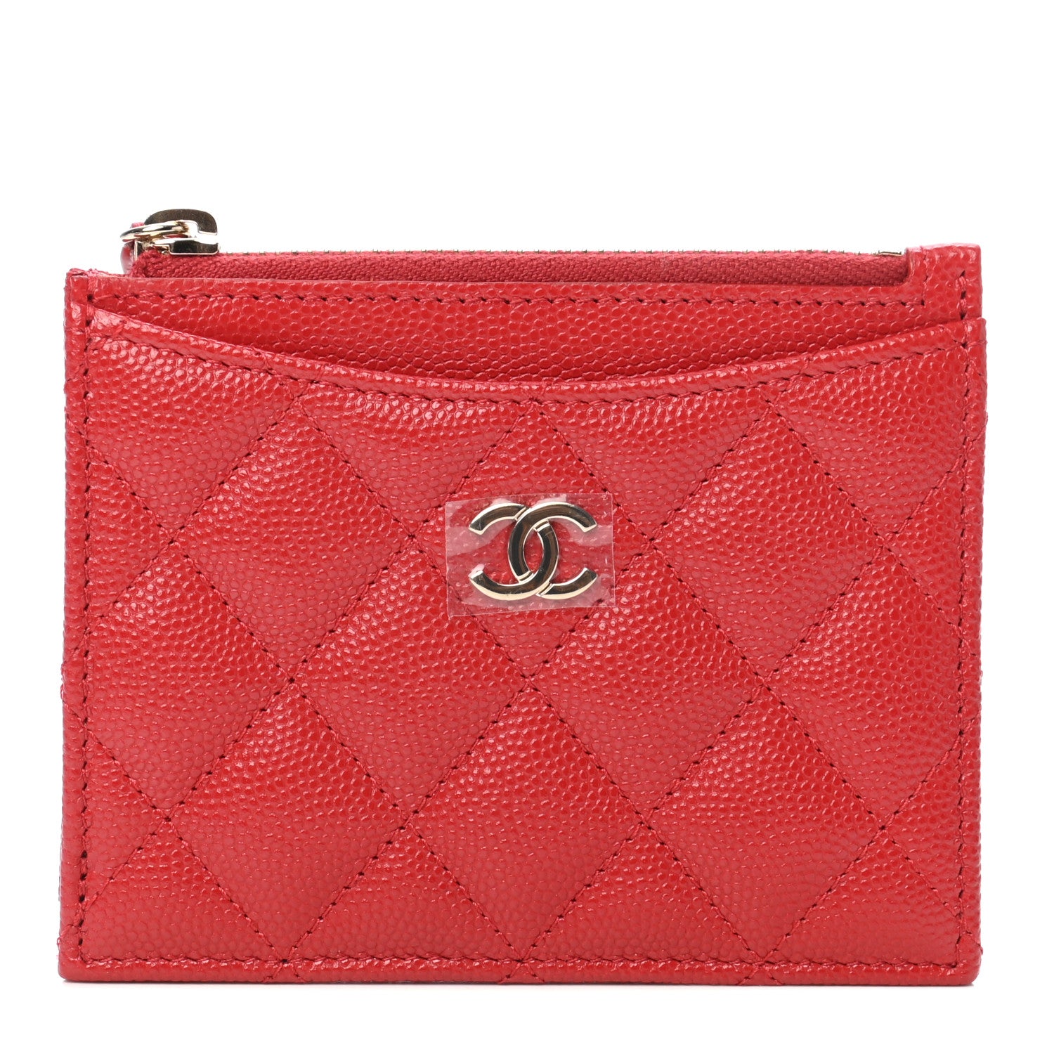 Chanel Caviar Quilted CC Zip Card Holder Red 1 of 8