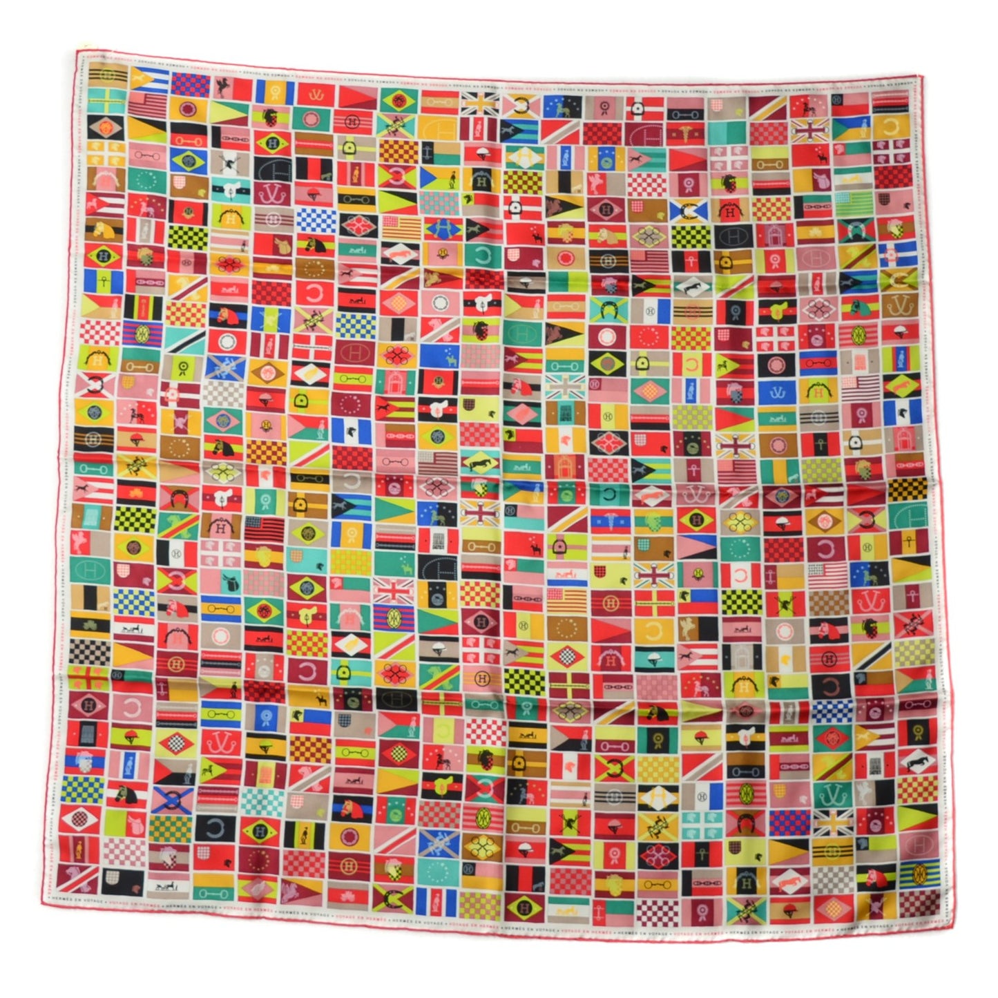Silk en Voyage Stole Scarf 90 Rouge Blanc Vert Fluo