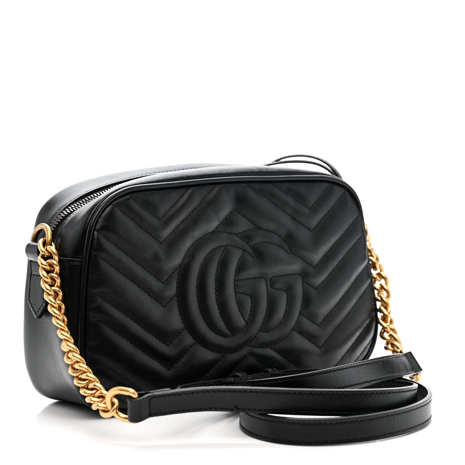 Gucci Calfskin Matelasse Small GG Marmont Chain Shoulder Bag Black 2 of 10
